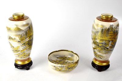 Lot 384 - A pair of 20th century Japanese Satsuma tapering vases
