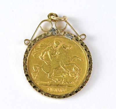 Lot 1103 - A Victorian half sovereign, 1900, in 9ct gold...