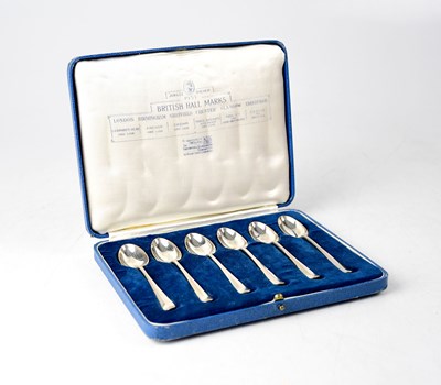 Lot 707 - A cased set of six George V hallmarked silver coffee spoons