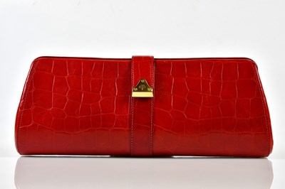 Lot 885 - MULBERRY; a red leather embossed crocodile...
