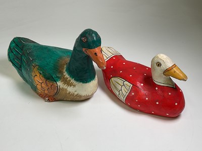 Lot 29 - Two hand painted papier-mâché decoy ducks,...