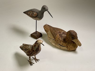Lot 30 - Three various decoy ducks, one painted metal,...
