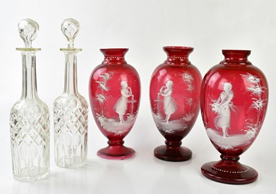 Lot 5551 - Three Mary Gregory style Victorian cranberry...
