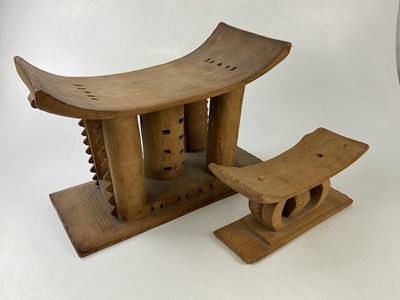 Lot 5307 - Two African Ashanti stools, height of larger...