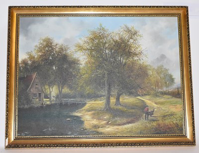 Lot 6180 - M. MOORE; river scene, signed lower left, 60 x...