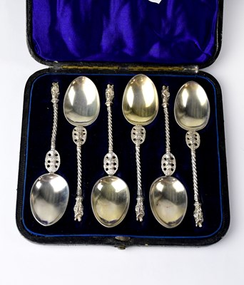 Lot 705 - A cased set of six Victorian hallmarked silver Apostle spoons