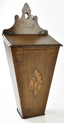 Lot 5058 - An 18th century inlaid oak candle box, the...