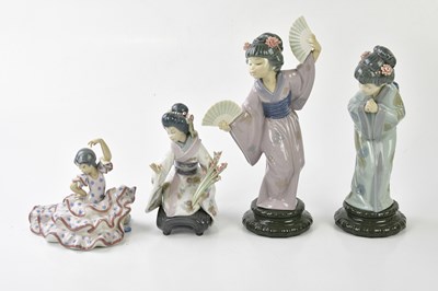 Lot 5374 - LLADRO; four figures including three Geisha...