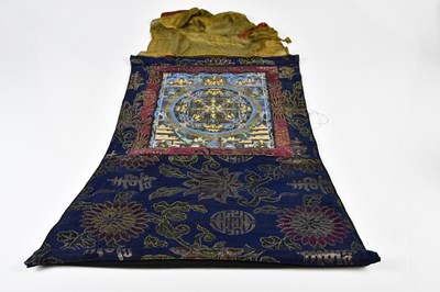 Lot 5342 - A hand painted and gilt fabric wall hanging,...