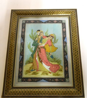 Lot 5339 - A reproduction Persian painting of couple...