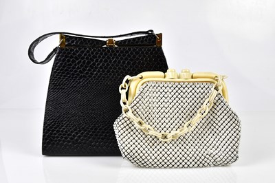 Lot 918 - A 1950s black snakeskin handbag, classic style...