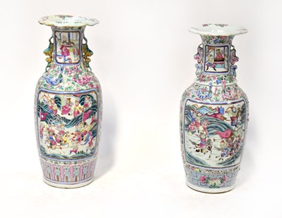 Lot 377 - A pair of 19th century Chinese Famille Rose vases of baluster form