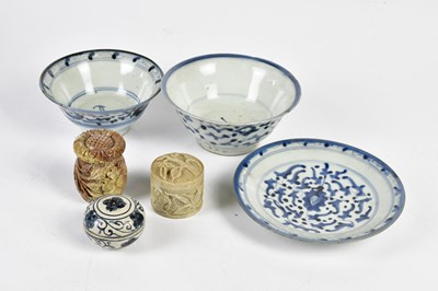 Lot 5322 - Two Chinese blue and white footed bowls,...