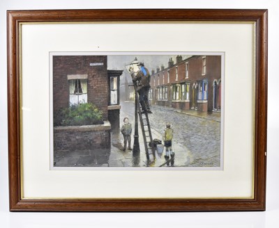 Lot 6224 - TOM BROWN; pastel, figure changing street...