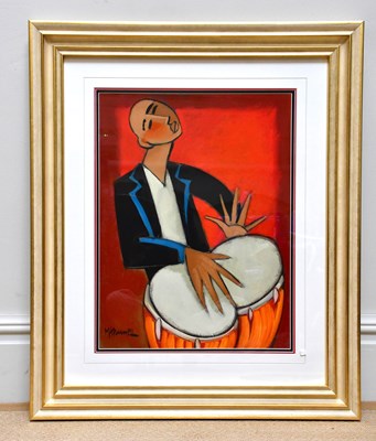 Lot 1623 - MARSHA HAMMEL; oil on gesso, 'Samba Drums',...