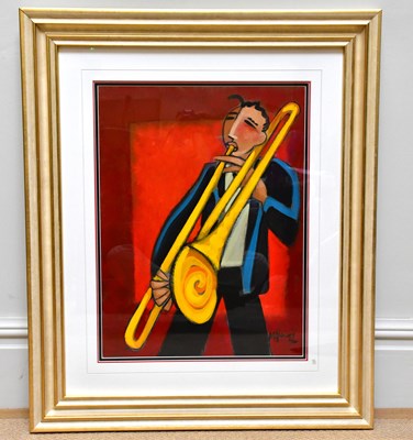 Lot 1626 - MARSHA HAMMEL; oil on gesso, 'Samba - Trombone'...