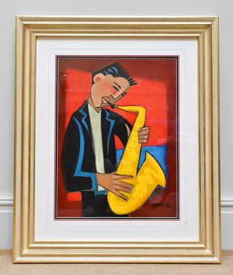Lot 1628 - MARSHA HAMMEL; oil on gesso, 'Samba - Sax',...