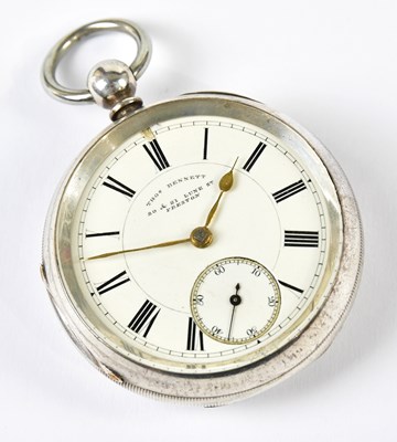 Lot 3025 - A silver key wind open face pocket watch, the...