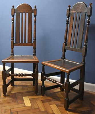 Lot 6549 - A fine pair of Charles II backstools with tall...