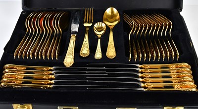 Lot 2803 - A gold plated canteen of cutlery fitted in a...