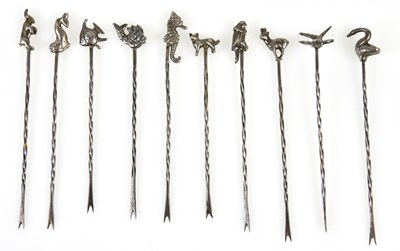 Lot 2518 - Ten Continental white metal novelty cocktail...