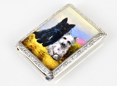 Lot 2217 - A white metal and enamelled matchbox holder...