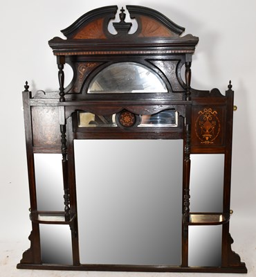 Lot 1597 - A late Victorian inlaid rosewood overmantel...