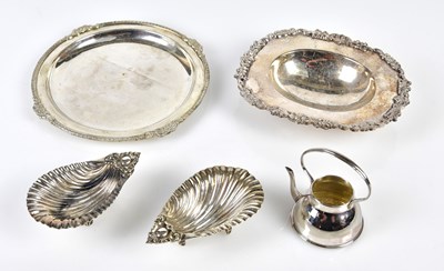Lot 2804 - A white metal dish with cast beaded rim, a...
