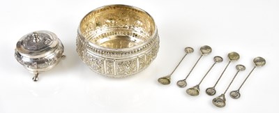 Lot 2156 - An Eastern white metal bowl with panelled...