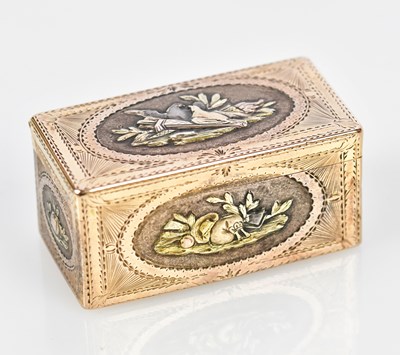Lot 2039 - A 19th century four colour gold snuff box of...