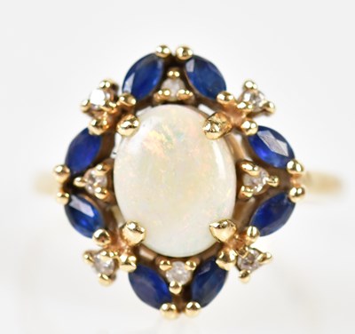 Lot 223 - A 14ct yellow gold opal, sapphire and diamond...