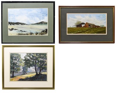 Lot 1216 - ROLAND JOHNSON; watercolour, landscape scene,...