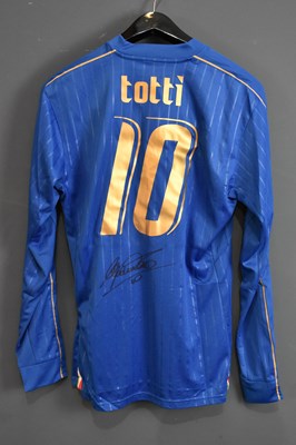 Lot 2328 - TOTTI; a signed Italy shirt, signed to the...