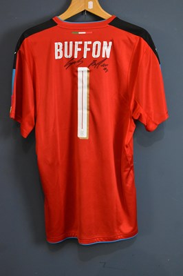 Lot 2329 - BUFFON; a signed Italy football shirt, signed...