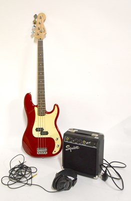 Lot 5198 - FENDER; a Squire P-Bass guitar with travelling...