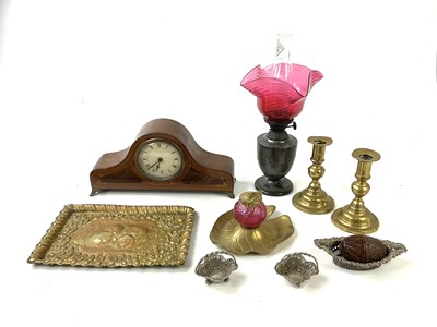 Lot 6363 - An Art Nouveau brass and cranberry glass ink...