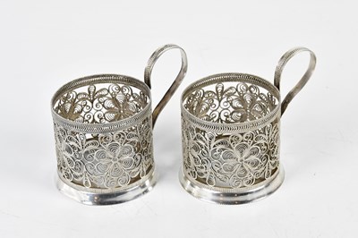 Lot 2506 - A pair of Russian silver filigree cups...