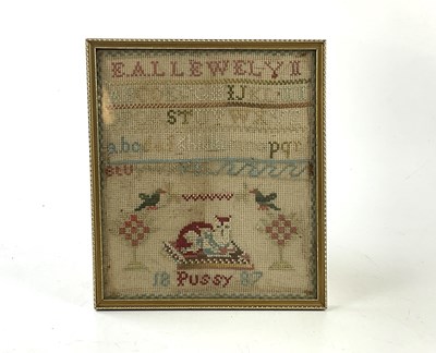 Lot 5122 - A 19th century alphabet sampler, signed 'Pussy,...