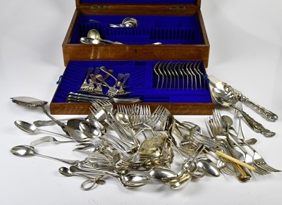 Lot 2828 - An oak cased canteen of silver plated cutlery...