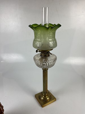 Lot 5181 - A Victorian oil lamp with green and frosted...