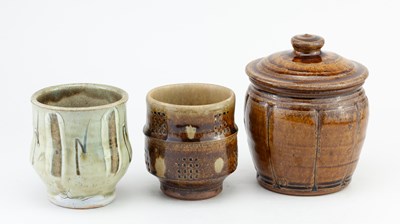 Lot 290 - MIKE DODD (born 1943); a lobed stoneware caddy...