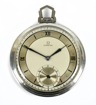Lot 1805 - OMEGA; a chrome cased crown wind pocket watch...