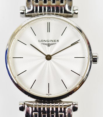 Lot 2946 - LONGINES; a lady's stainless steel wristwatch,...