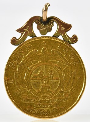 Lot 3123 - A South African 1 Pond, 1897 with yellow metal...