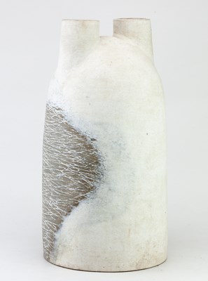 Lot 34 - ALEX HAGEN; a tall double necked stoneware...