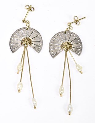 Lot 1510 - A pair of contemporary silver and pearl fan...