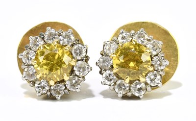Lot 1481 - A pair of 18ct yellow gold diamond and yellow...