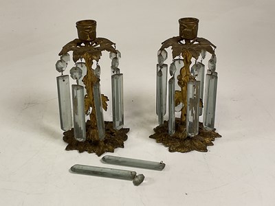 Lot 278 - A pair of gilt over brass table lustres, with...