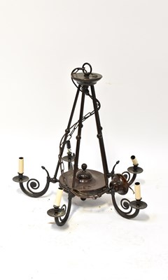 Lot 69 - A modern cast metal electrolier five-branch...