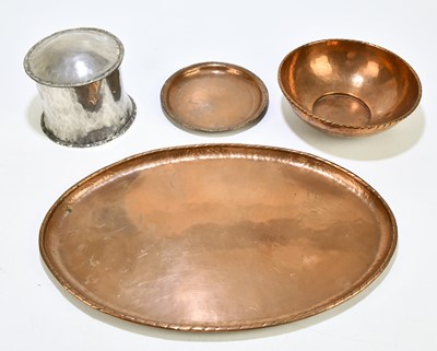 Lot 1446 - HUGH WALLIS; a copper oval serving tray,...